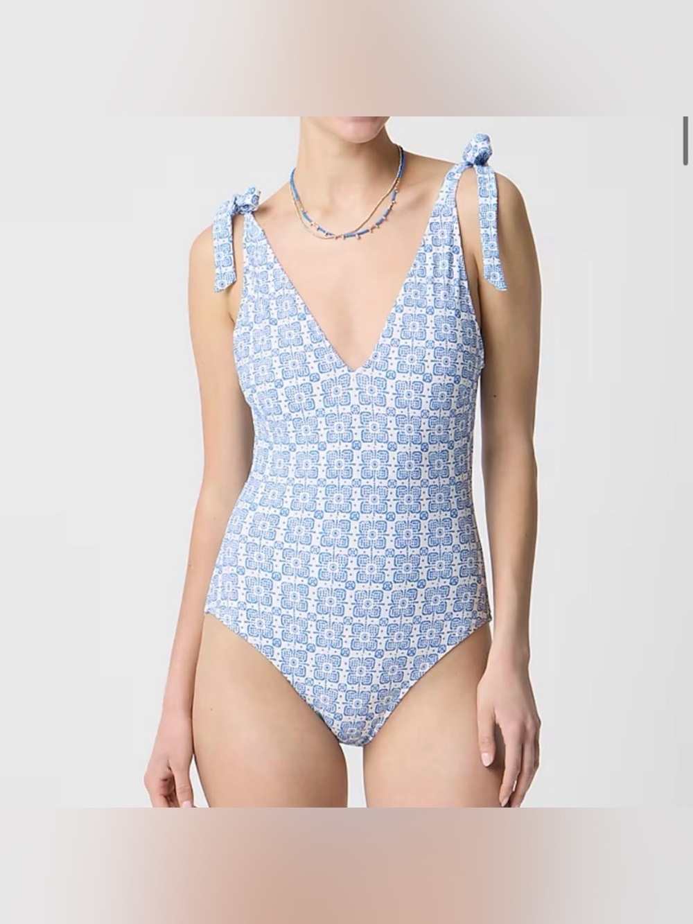 J. Crew Printed Tie Shoulder One Piece Swimsuit Size M